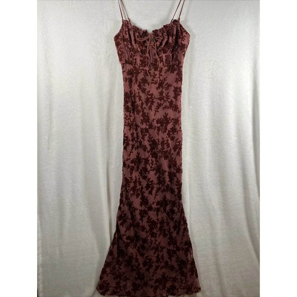 Rare London Velvet Burnout Maxi Dress Tie Front Bodycon Evening Gown 4 New - Picture 8 of 16